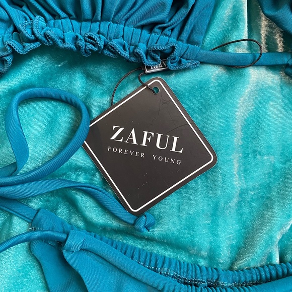 NWT ZAFUL Size S Adjustable Teal Bandeau Bikini with Brazilian Bottom - Picture 6 of 6